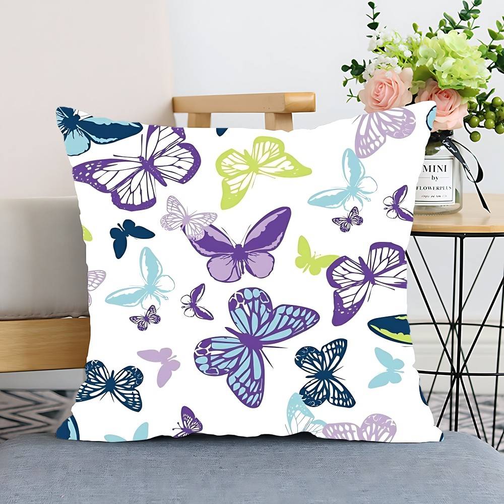 Flower Butterfly Pattern Pillow Case Cushion Cover Polyester Pillowcase Decorative Sofa Cushion Pillowcase Home Decor