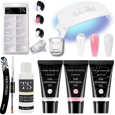 THR3E STROKES Poly Nail Gel Extension Kit for Builder Gel, UV Nail Art Kit, Nail Extension Set, Glue-Free Manicure and Pedicure Set (WFF)(PINK,WHIT