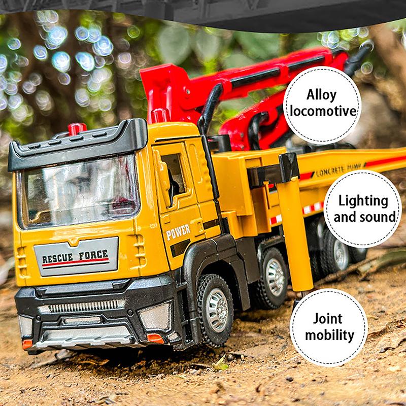 1:32 Concrete Pump Truck Toy Car Diecast Meatl Vehicle Model Pull Back Sound & Light Miniature Collection Gift For Boy Kid