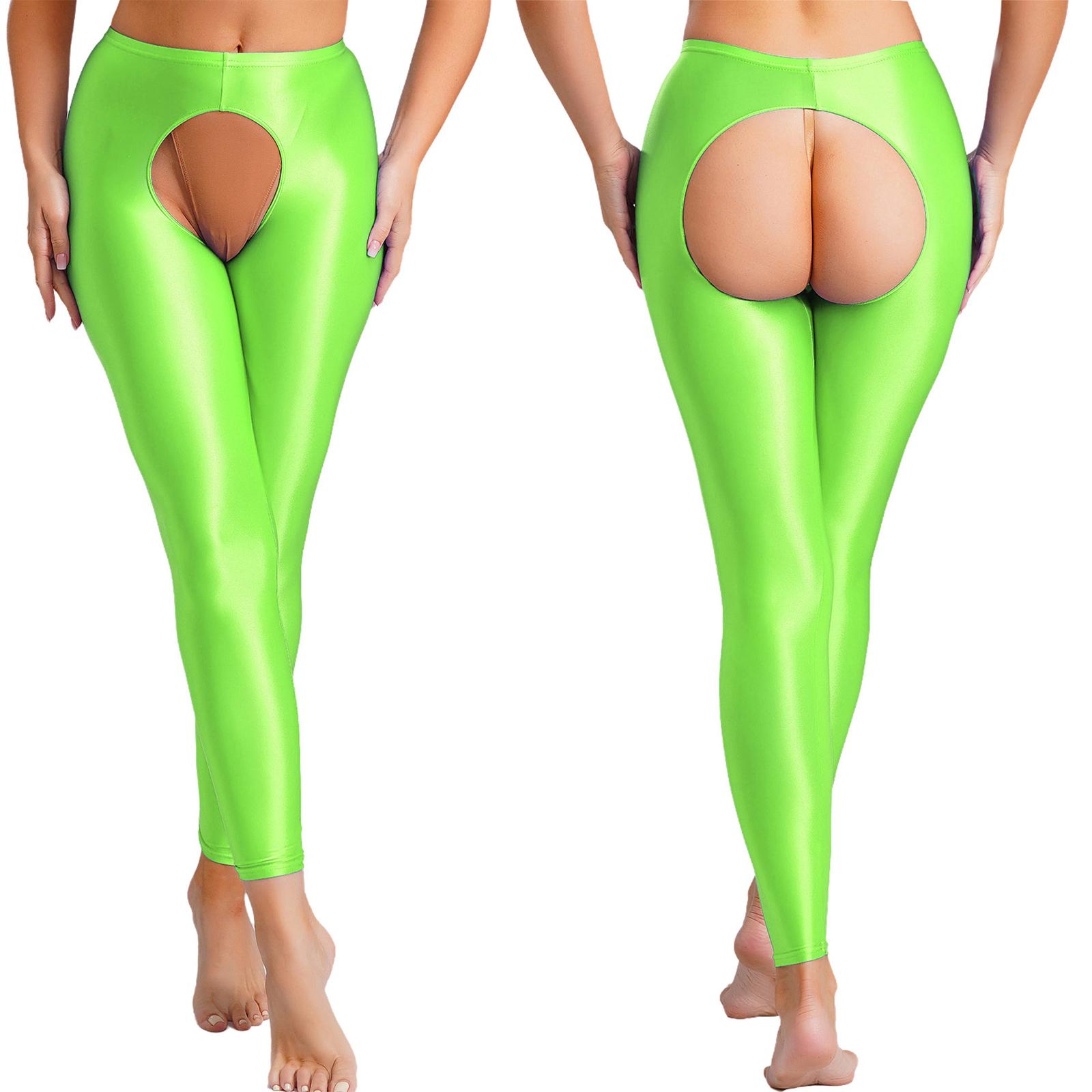 

Жіночі глянцеві легінси з високою посадкою, облягаючі колготки зі стратегічним розрізом, базові штани XXL флуоресцентний жовтий колір