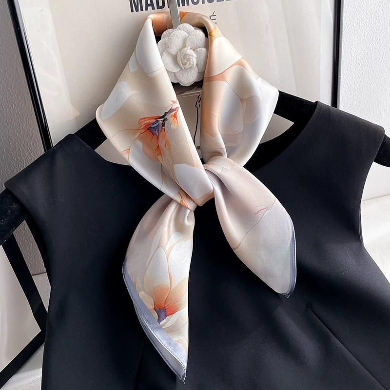 100% Nature Silk Scarf Women Neck Square Headband Scarves Bandana Fashion Hijab Poncho Scarves Pashmina  Female Foulard 53cm