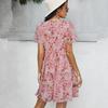 Women Summer Floral Chiffon Dress V Neck Short Sleeve Casual Spring Outfit