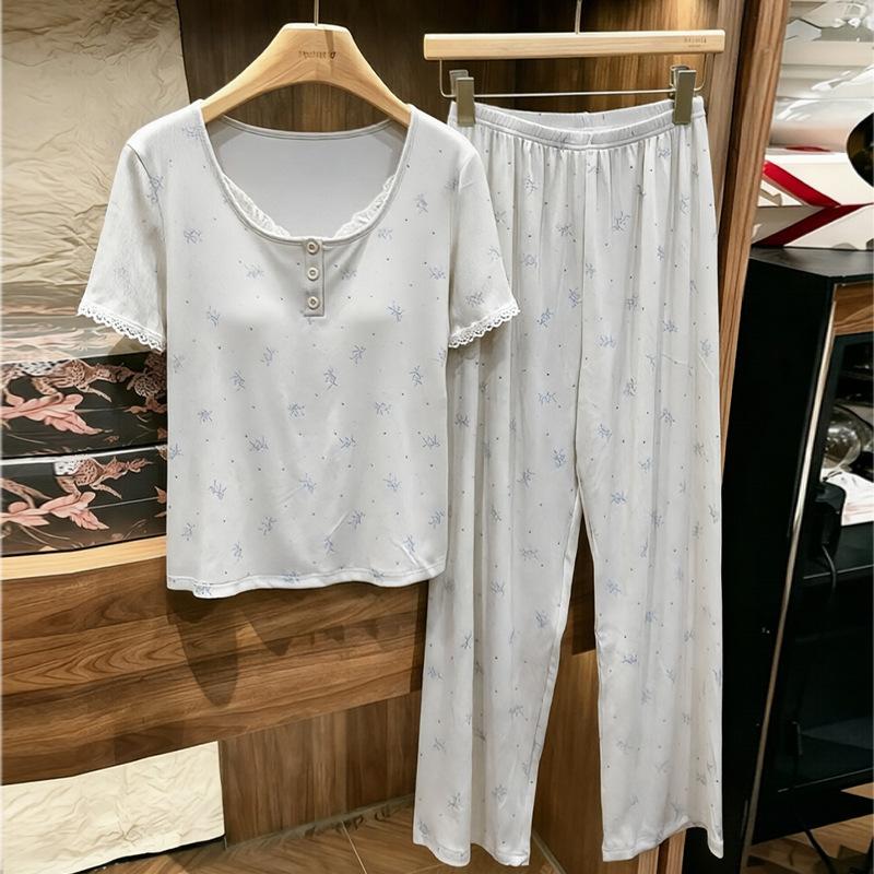 Modal Cotton Pajamas Women's Summer High-end Sense European and American with Chest Pads Can Be Worn Outside Loungewear Suit