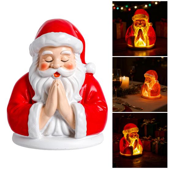 Christmas Night Light Santa Prayer/Jesus Prayer/Bathtub Snowman/Santa Reading LED Table Lamp Winter Resin Sculpture for Mantel Shelf Bedside Decor