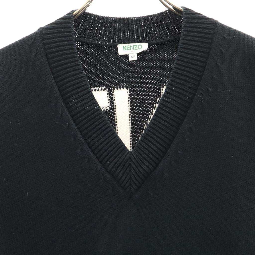 KENZO Long sleeve V-neck knit one piece XS Navy system Women Used