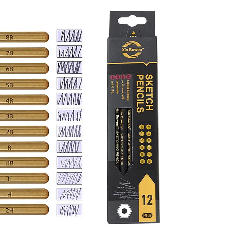 12Pcs/Box Wooden Lead Pencils Hb-14B High-Quality Art Draw Specific Graphite Core Sketching Writing Stationery Supplies