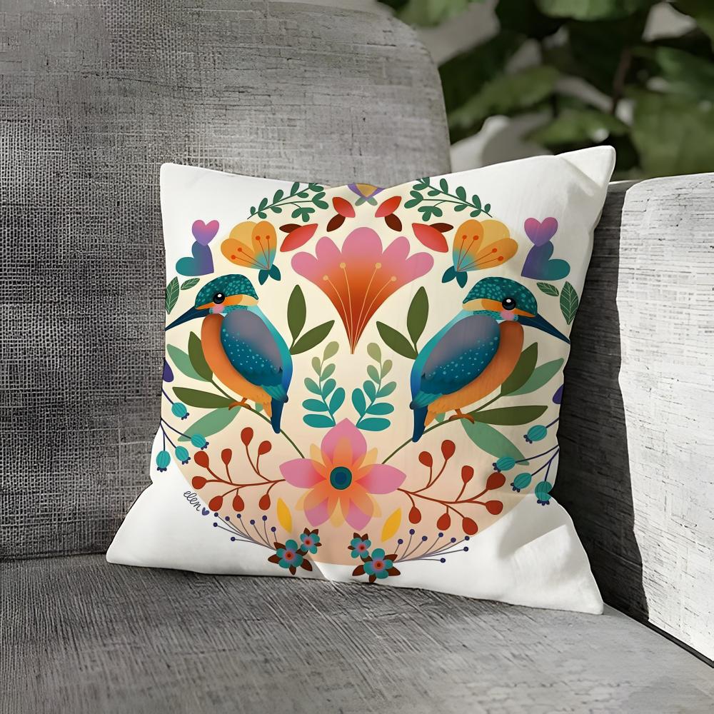 Natural Plant Bird And Flower Prints Pillow Case Linen Pillows Case Cushions Case Sofa Pillows Case Decor Home