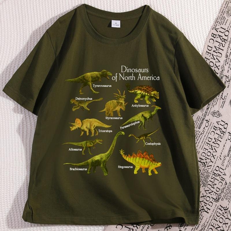 Vintage 90s Dinosaur Species Graphic Tee Cotton Short Sleeve Printed Tshirt Casual Round Neck Cool Loose Streetwear Clothing