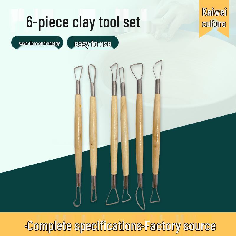 Set de 6 piese din lemn pentru sculptură și modelaj în lut ceramic