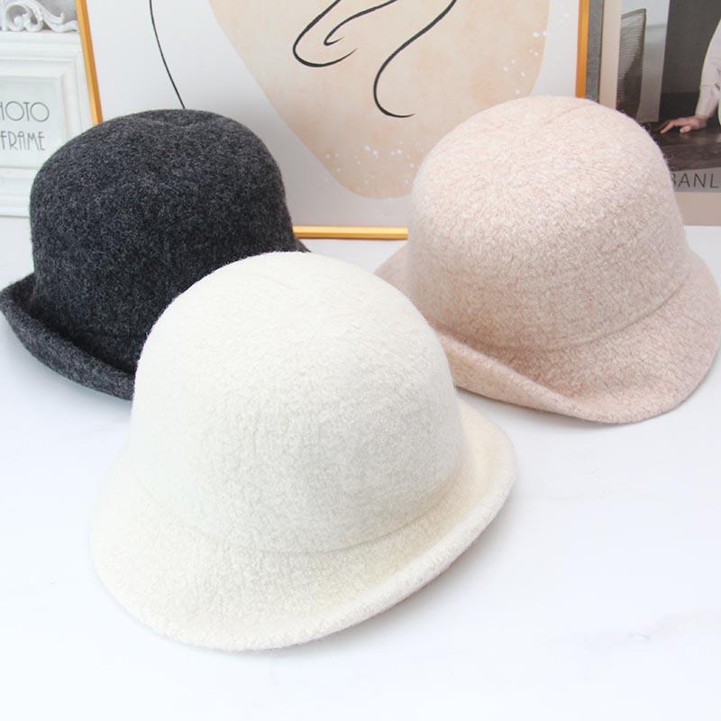 Autumn and winter wool basin hat solid color felt hat foldable crimped bucket hat French wool warm hats