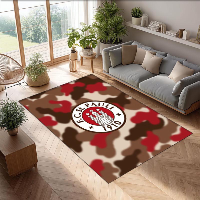 FC St. Pauli Football Print Crystal Velvet Rug, Comfortable Water Absorbent Non Slip Indoor Floor Carpet