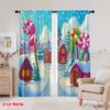 2pcs,2D Plane Printing Popular Curtains Candy Christmas Village Scene (4) Versatile Polyester (without Rod) Outdoor Decorations