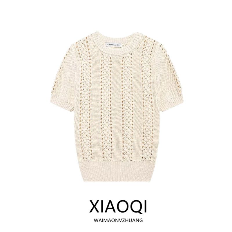 Fashion Style 2024 Autumn New Women's Clothing Commuter's All-Matching Short Sleeve Round Neck Cut Out Knitwear 2142125