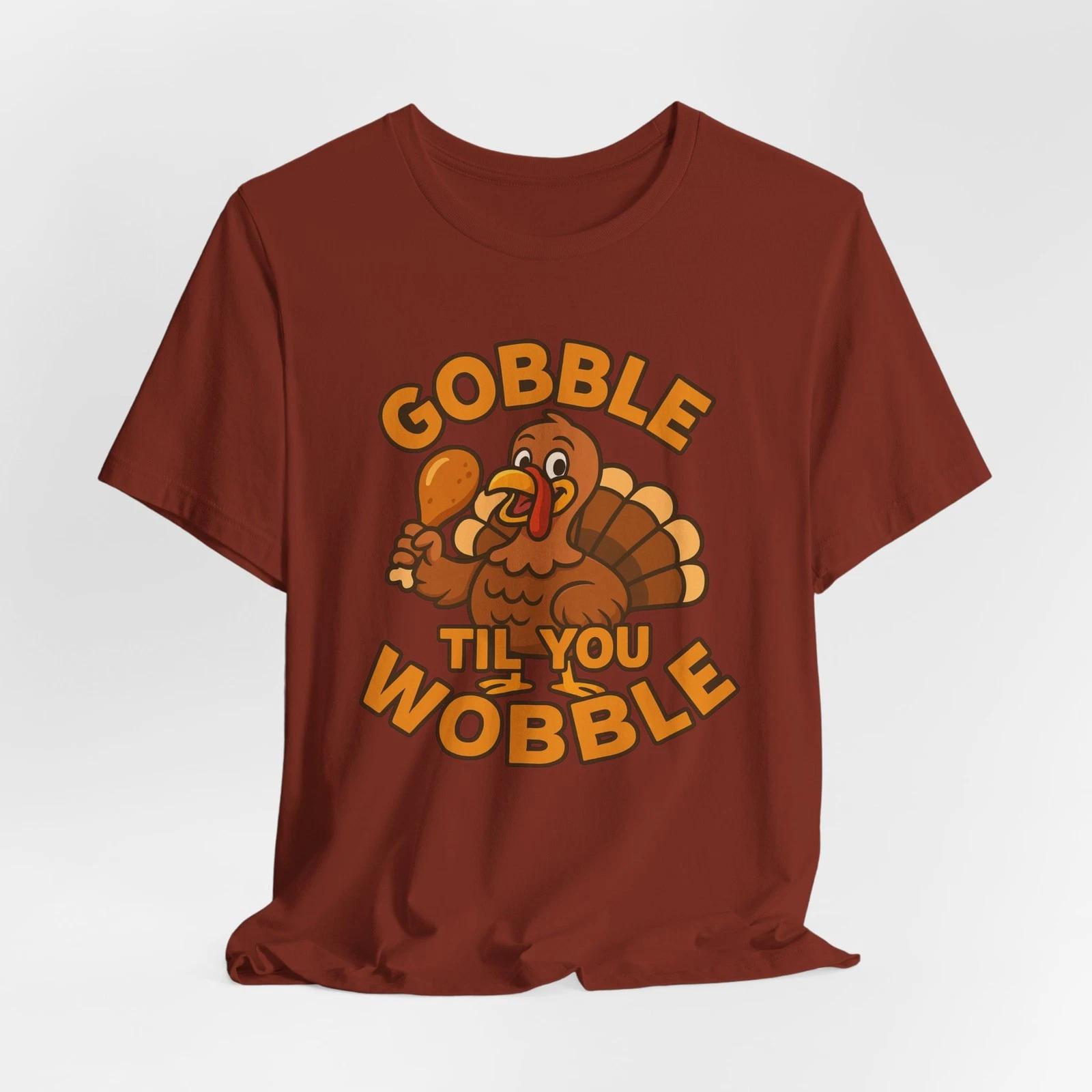 Gobble Til You Wobble Funny Thanksgiving Turkey Retro Fall Humor T-Shirt S