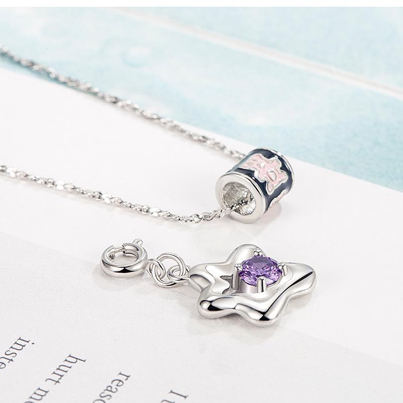 Bear flower small waist necklace female American retro sweet cool babe style niche premium collarbone chain