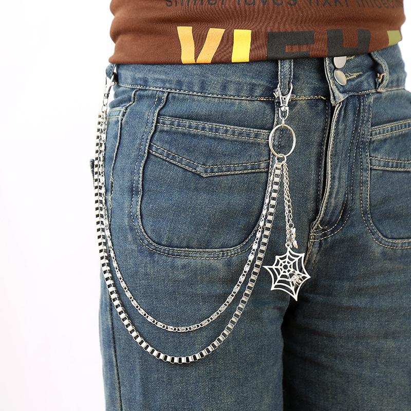Unisex Hip Hop Metal Waist Chain with Spider Web Pendant and Multi-layer Design