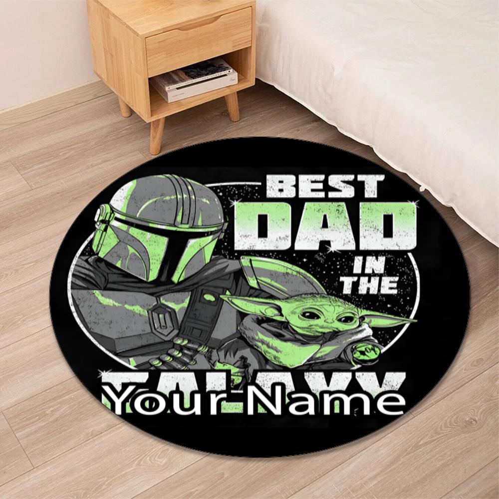 Custom Name The Mandalorian Printed Round Rug Carpet Chair Rug Area Rug Entryway Doormats,for Office Chair Living Room Bedroom Kitchen Room.