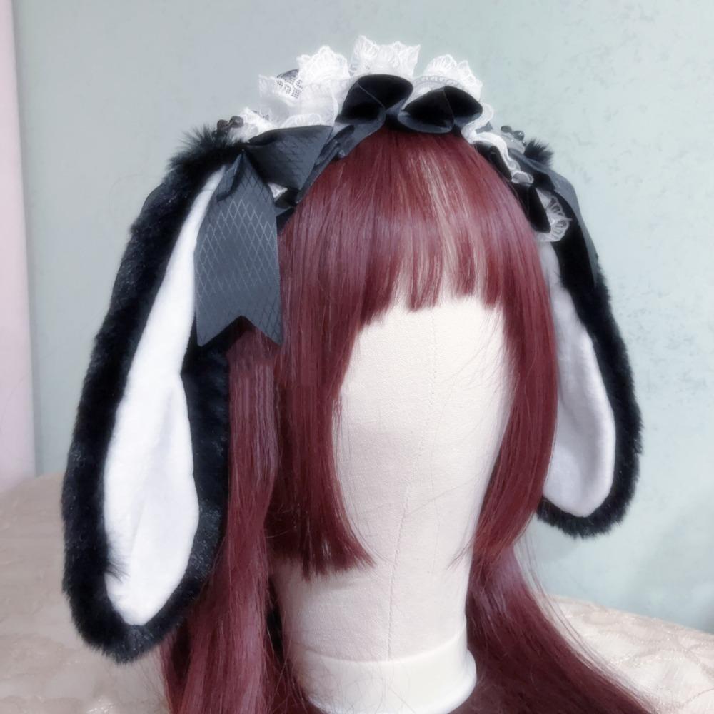 Ribbon Plush Bunny Hair Hoop Lace Lop Ear Headwear Ruffle Cosplay Hair Bands  Head Accessories
