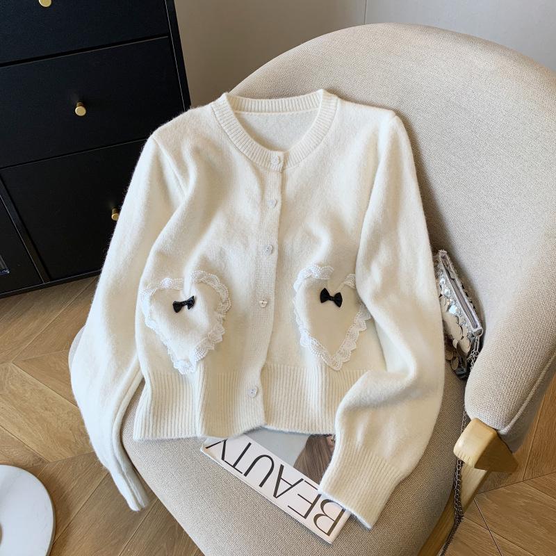 Autumn 2025 Embroidered Heart Button Knit Cardigan & Top Sweater for Women