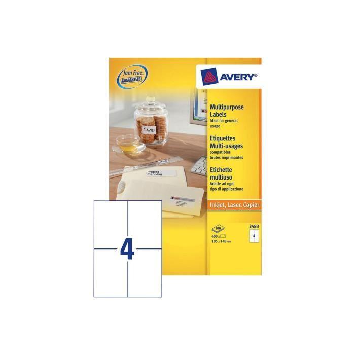 Avery Zweckform 3483 Papier adhésif permanent blanc A6 (105 x 148 mm) 400 étiquette(s) (100 feuille(s) x 4) étiquettes…