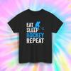 Eat Sleep Hockey Repeat T-Shirt | Funny Hockey Player Graphic Tee | S-4xl