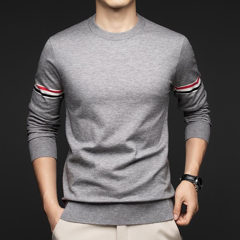 

2025 Autumn/Winter Men s Striped Warm Round Neck Knit Sweater XXXL сірий колір