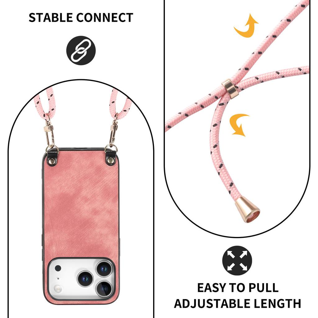 Crossbody Retro Leather Phone Case for iPhone 17 Pro Max 16 Plus 15 14 13 12 11 17Air 16e Long Lanyard Strap Back Cover