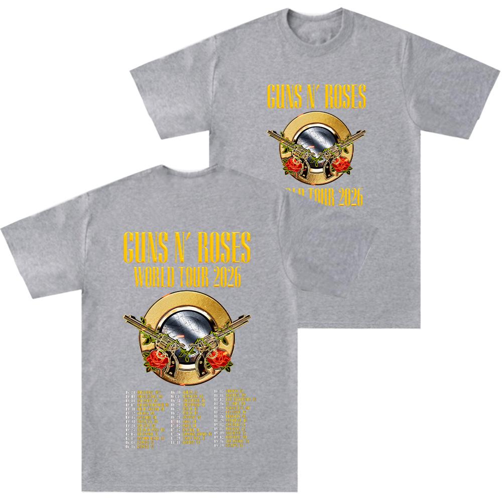 Guns N Roses World Tour 2026 T-shirts Rock Band Hip Hop Streetwear Double Spear Rose Graphic T Shirts Trendy Unisex 100%Cotton Tees summer Anime Tops