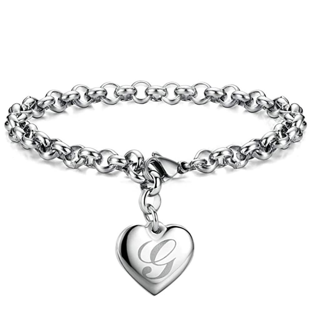 26-Letter Engraved Titanium Steel Bracelet for Women - Stylish European & American Design with English Letters