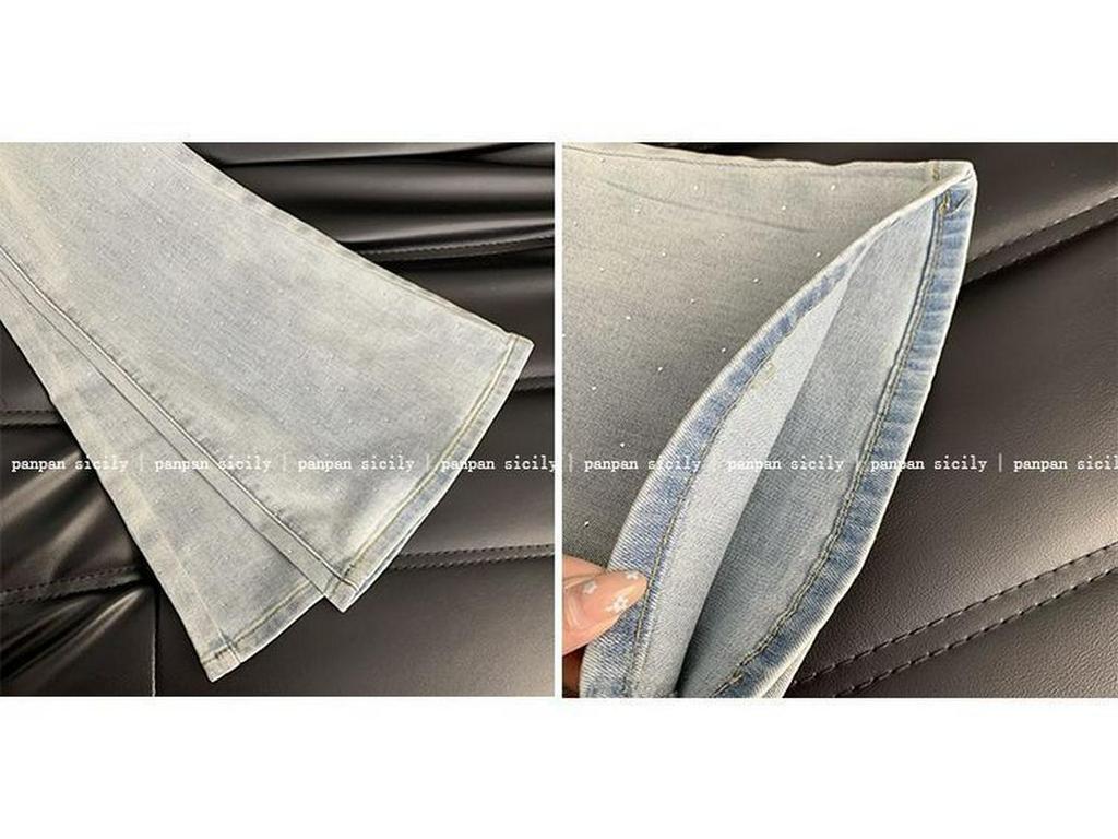 Dambyxor med strass, slimmande, hög midja, utsvängda ben - Extralånga, stretchiga, sommar 2025