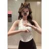 Pure desire style white polka dot neck off-the-shoulder top women's summer design sense niche U-neck chic Spice Girl vest tide
