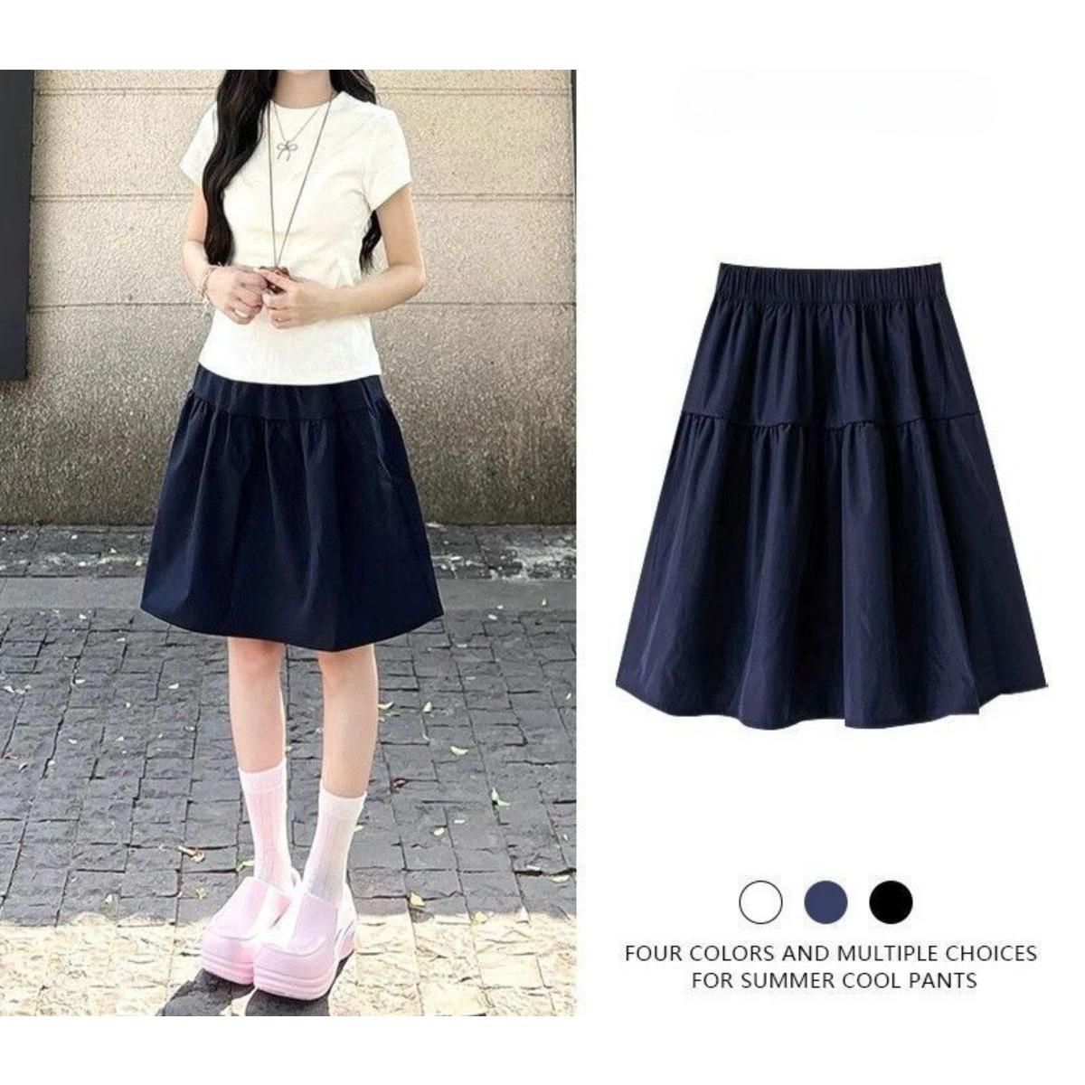 Women s Elastic Waist A-Line Pleated Mini Skirt Casual High Waist Flared Skirt S
