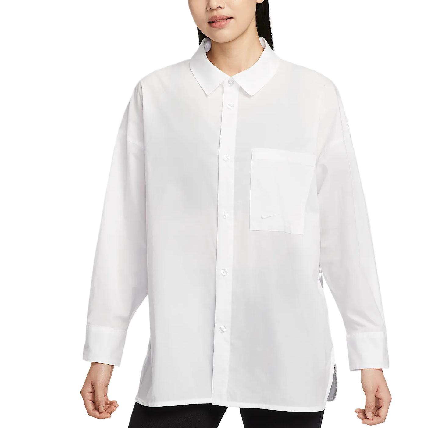 

New Nike Sportswear Chill Poplin Women s Loose Long Sleeve Button Up Top HJ0716-100 L