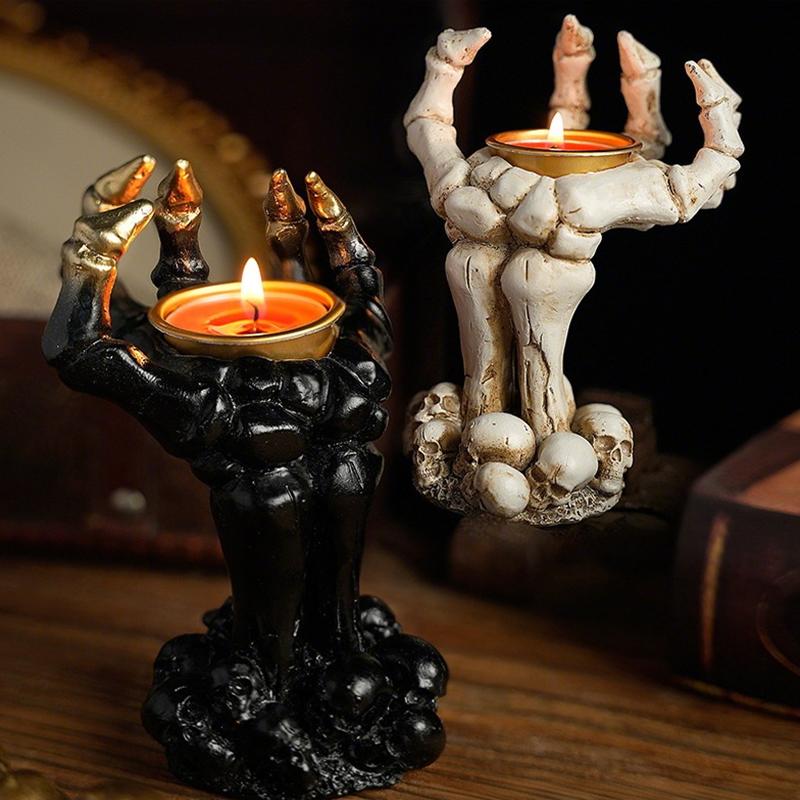 Halloween Skull Hand Candle Holder Candlestick Ornaments Resin Skull Halloween Desktop Porch Decoration Gifts Decor For Table