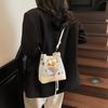 Delicate cartoon bear print drawstring women's bucket bag new cute versatile women's shoulder messenger bag