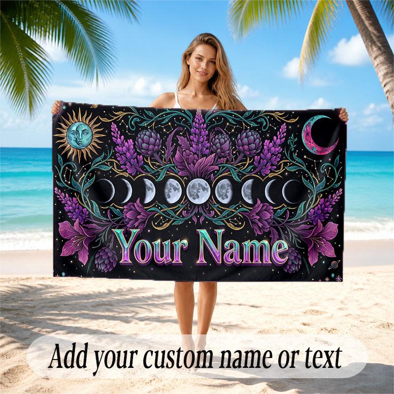 Space Cosmic Theme Soft Beach Towel Personalized Custom Name Text Towel Portable for Beach Pool Travel