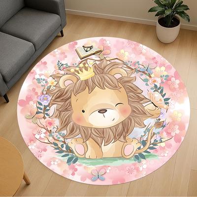 1pc Lion Flowers Round Chair Mat Area Rug - Non-Slip, Floor Mat for Office, Bedroom, and Indoor Decor C1125537