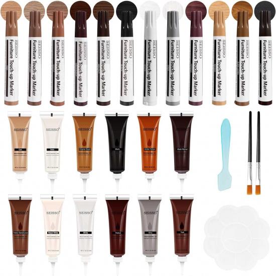 SEISSO Furniture Repair Kit For Scratched Wood Material Marker Pen 12 Color Furniture Touch-Up Pen Wood Filler Upgraded Wood Repair Kit Repair Wooden