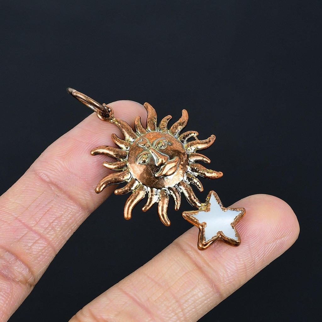 Mother of Pearl Pendant Gemstone Pendant Copper Electroformed Pendant, Handmade Jewelry Anniversary Gift