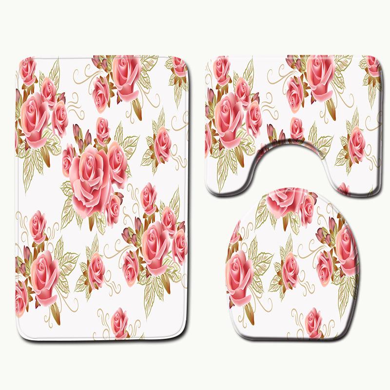 Peony Toilet Three-Piece Bathroom Floor Mat Doormat Combination