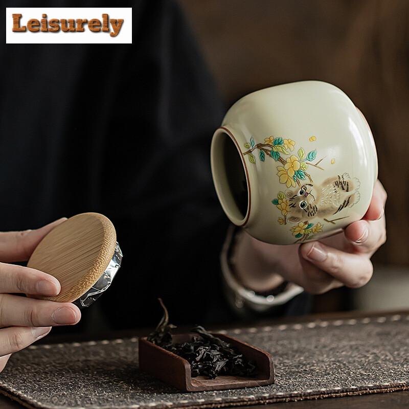 250ml Kräm Ru Ugn Te Låda Organizer Bärbar Mini Fuktsäker Kanin Förvaringstank Behållare Te Burk Teservis Dekoration