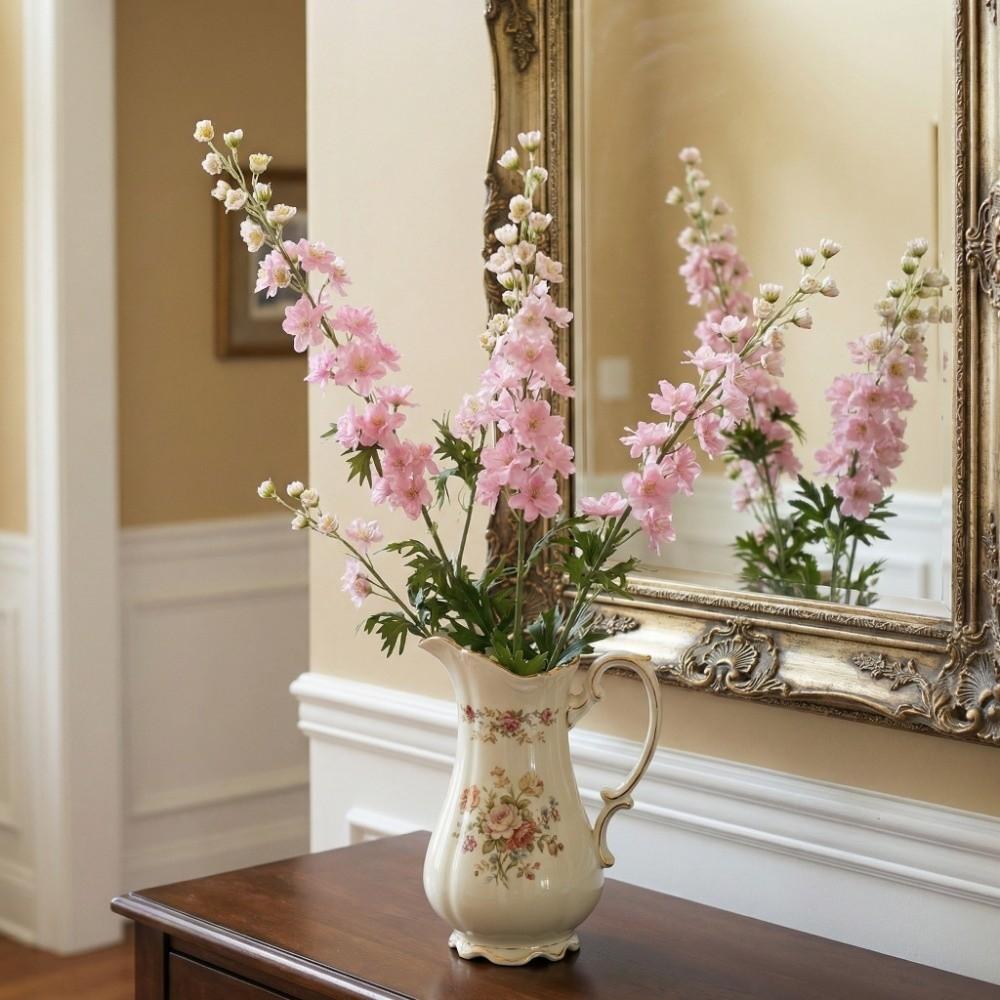 Green Leaves Artificial Larkspur Flower Handmade Faux Hyacinth Flower Branch  Dining Table