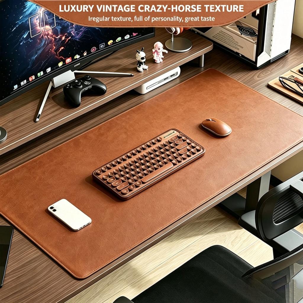 Leather Desk Mat – Extra Large Waterproof Mouse Pad & Keyboard Pad Non-Slip PU Leather Desk Blotter Table Protector  Home Office Supplies