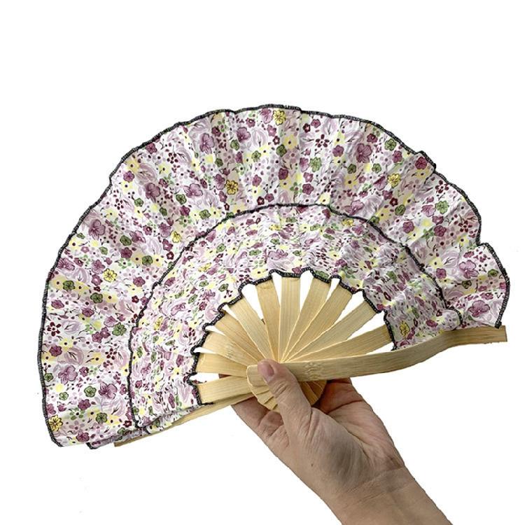 Foldable Hand Fan Sun Hat 2 In 1 Chinese Style Portable Floral Printed Handheld Fan Beach Cap Bamboo Hat