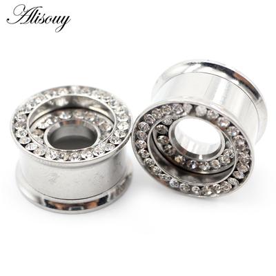 Alisouy 2PCS Purple Black Clear Zircon Stainless Steel Ear Tunnels Plugs Expander Stretcher Gauge Earrings Piercing Body Jewelry