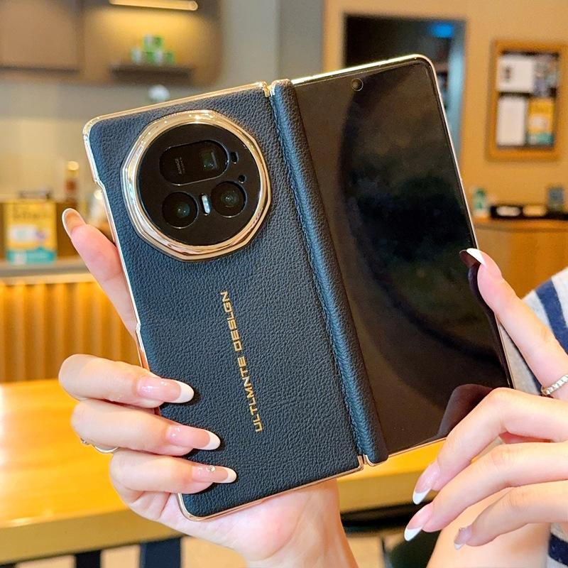 Anwendbar für Honor magicv5 Handyhülle doppelte Mittelachsen-Scharnier Rundumschutz Honor magicv6 Litschi-Muster Schutzhülle