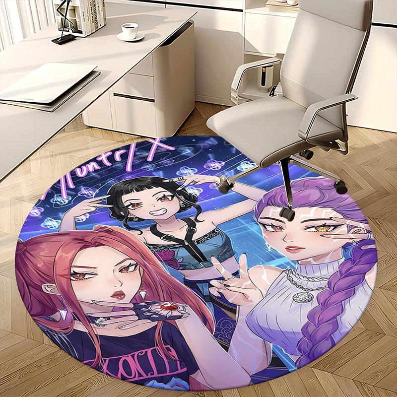 1pc Anime Design Round Carpet - Office Chair Mat, Non-Slip Rug for Home Decor, Living Room