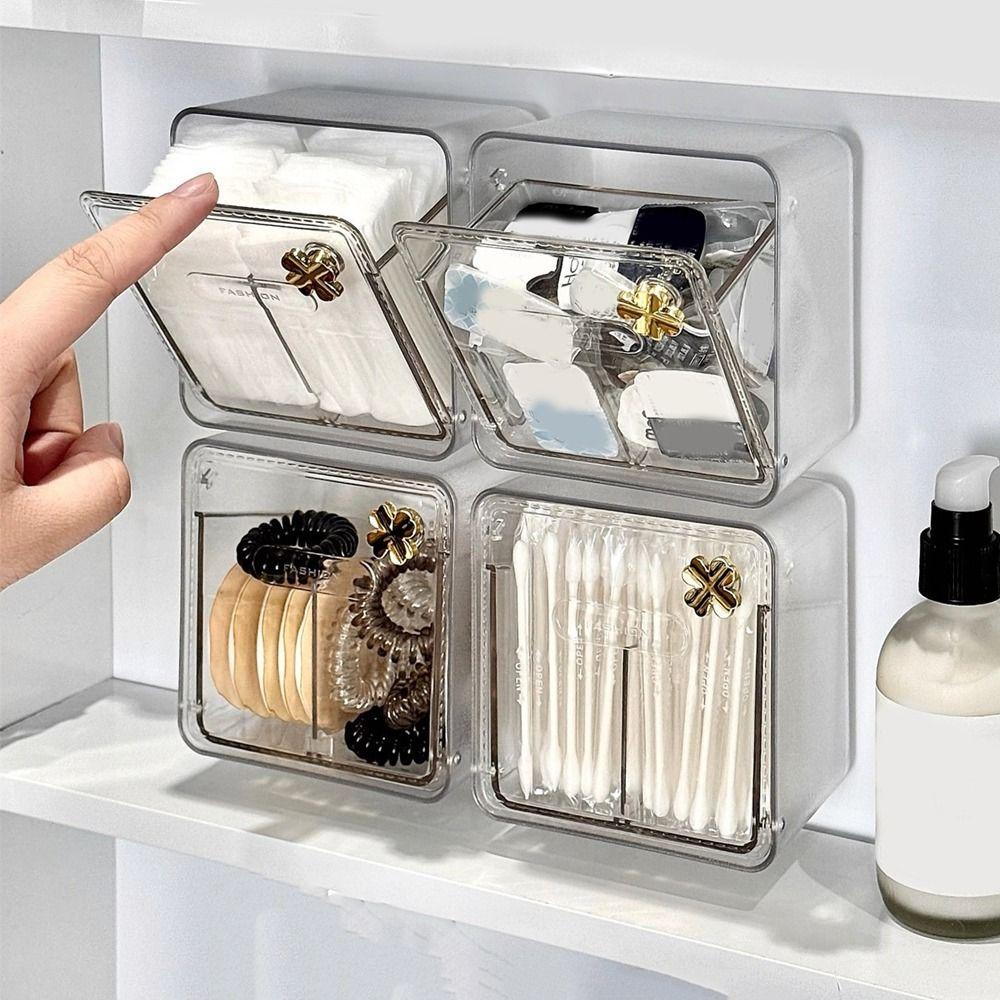 Dustproof Mirror Cabinet Storage Box Wall-mounted Cotton Swab Box Lipstick Storage Box  for Home
