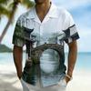 Men's Fashion Scenic Landscape Print Short Sleeve  Shirt Trendy Summer Style For Vacation Party Gathering Daily Commute
