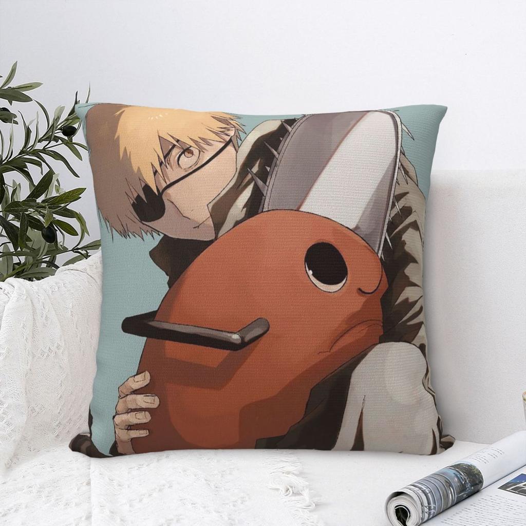 Chainsaw Man Anime Square Pillow Case Himeno Pochita Cushion Covers Custom Zipper Decorative Pillowcase for Living Room 45x45cm